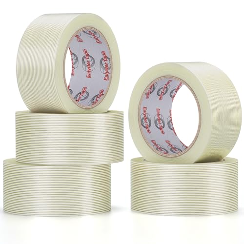 Image of 5 Pack Transparent Fiberglass Tape 2 inch x 30Yd 5.5 Mil Filament Tape
