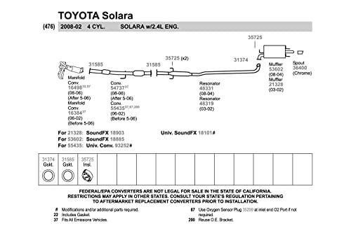 Image of Walker 36400 Exhaust Pipe Spout 2.75 inch Inlet (OD) for Toyota Camry