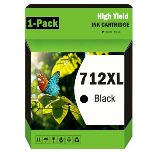 Image of 712XL 712 Black Ink Cartridge High Yield Replacement for DesignJet T650 T630 T230 T210 Studio Plotter Printers (1 Pack 80ml Black)