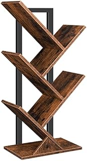 HOOBRO Tree Bookshelf, Tree Shaped Book Shelves with Metal Frame, Floor Free Standing Desktop Bookshelf for Living Room, Kitchen, Home Office, Display Book Magazine CDs Rack, Rustic Brown EBF04SJ01