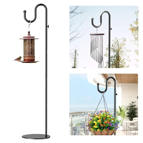 74 Shepherds Hook Stand for Plant: Hanging Bird Feeders Plants Lanterns Wreath and Wind Chimes Adjustable Free Standing Pole Holder with Heavy Duty Base for Indoor & Outdoor Holds Up to 20 LBS
