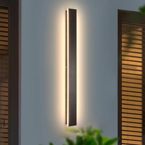 Image of AioTio Outdoor Wall Lights Exterior,31.5inch Black Outdoor Light Fixtures Wall Mount,3000k Waterproof Modern Porch Lights Wall Sconce,Long LED Linear Outside Lighting for Garage,Courtyard