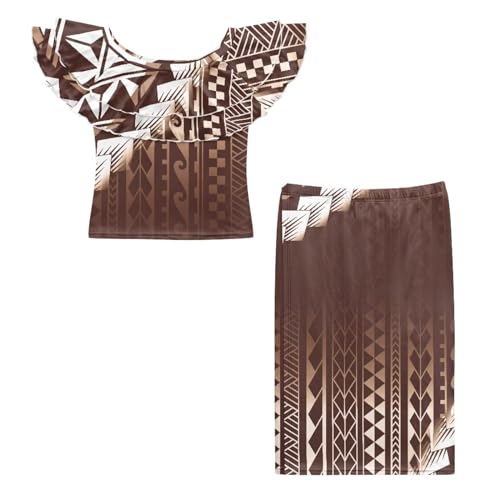 Polynesian Puletasi Samoan Traditional Women's Ruffle Off Shoulder Top Skirt 2pcs Set Long Party Maxi Dress Set4