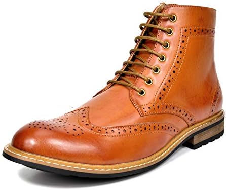 Bruno Marc Men's Dress Ankle Motorcycle Boots Wingtip Leather Lined Derby Oxfords Bergen-01 Brown Size 12 M US
