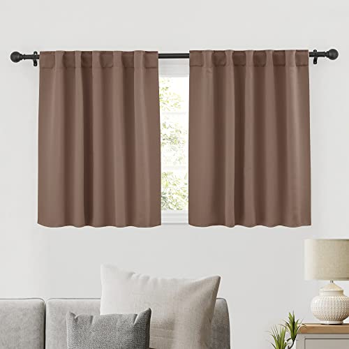 Image of RYB HOME Bathroom Curtains Blackout - Thermal Insulating Privacy Small Window Curtains Short for Bedroom Basement Kitchen Kids Nursery Cabinet, Wide 42 x Long 30 inches, 2 Panels, Mocha