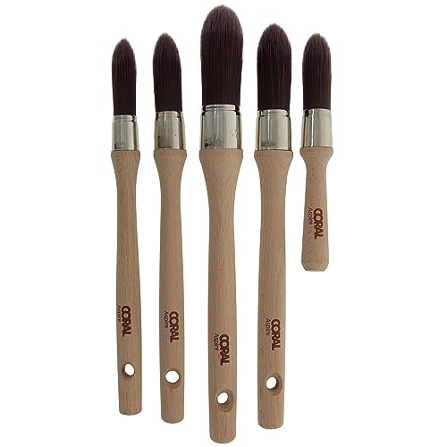Coral 33719 Aspire 5 Piece Round Sash Paint Brush Set Professional Firm Pointed for Fast Accurate Cutting-in Ultra-Smooth Finish with Trade Emulsion or Gloss FSC Wood 15, 18, 21, 25, 18MM Stubby 1 Coral 33719 Aspire 5 Piece Round Sash Paint Brush Set Professional Firm Pointed for Fast Accurate Cutting-in Ultra-Smooth Finish with Trade Emulsion or Gloss FSC Wood 15, 18, 21, 25, 18MM Stubby