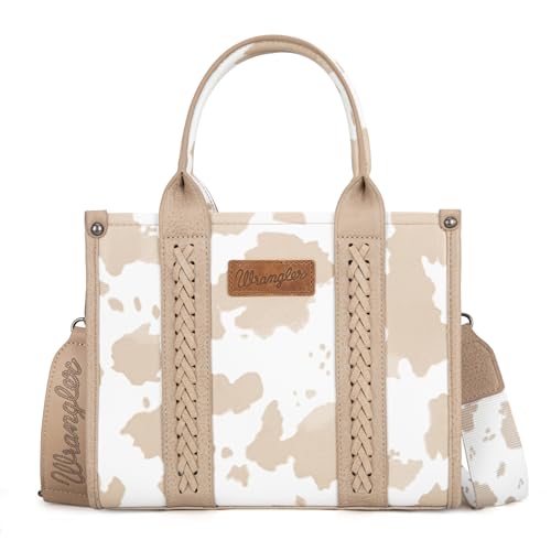 Image of Wrangler Cow Print Tote Bag for Women Western Purse Boho Top Handle Satchel Handbag with Signature Strap