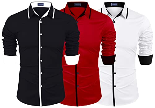Image of Zombom Combo of Men's Cotton Blend Solid Regular Fit Casual Full Sleeves Shirts (Pack of 3)