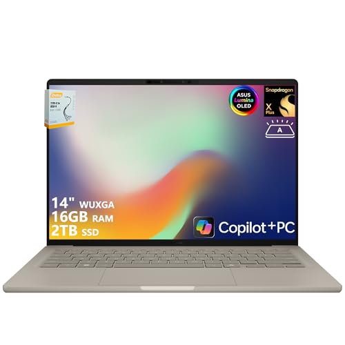 ASUS Zenbook A14 Copilot+ AI PC ノートパソコン | 14インチ WUXGA OLED (100% DCI-P3) | Qualcomm Snapdragon X Plus (最大45トップ) | 16GB RAM 2TB S