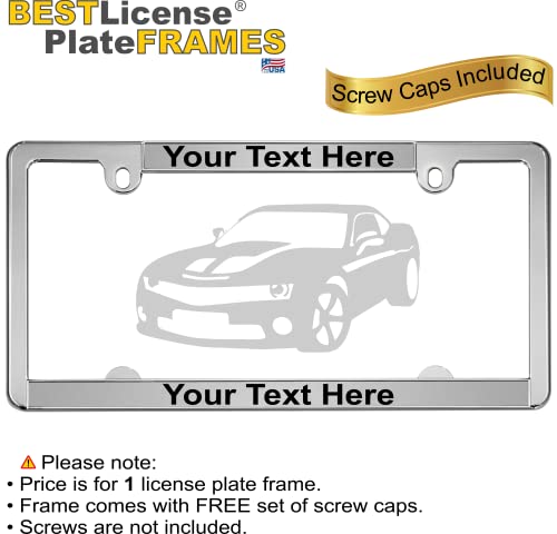 All-States | Slimline 2 Hole Chrome Metal Personalized With Custom Text Design Laser Engraved Standard Size (6”X12”) - Car/Automobile License Plate Frame With Free Caps - Silver/Black (Qty: 1 Frame) #TOP1