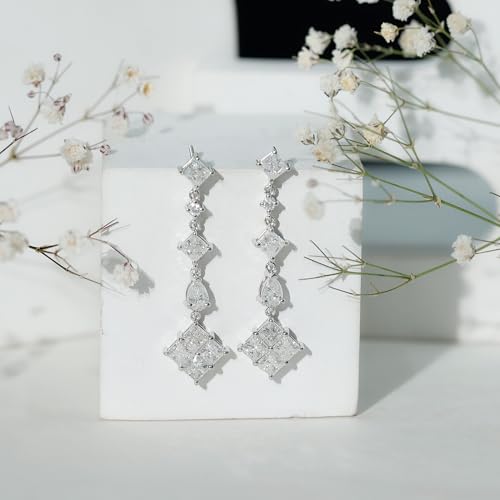 Certified Moissanite Long Dangle Earrings in Silver, D-Vs1 Quality, Moissanite Bridal Earrings - Ideal For Gift3