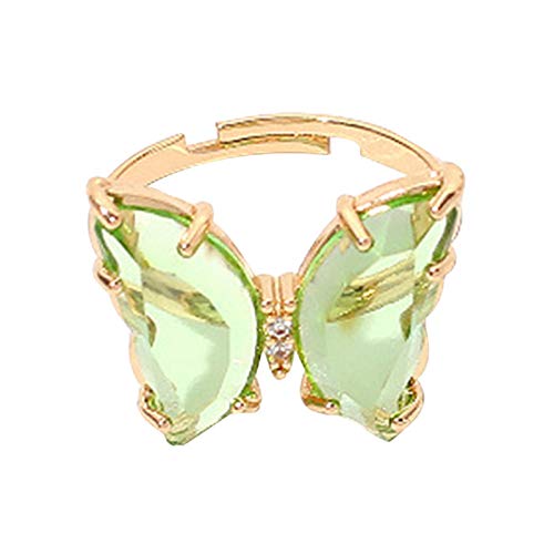 Qube Butterfly Rings for Women, Adjustable Butterfly Toe Ring with Simulated Acrylic Diamond,Stud Birthstone Dainty Jewelry for Girl Kid,Cute Animal Statement Promise Engagement Wedding Ring (B)