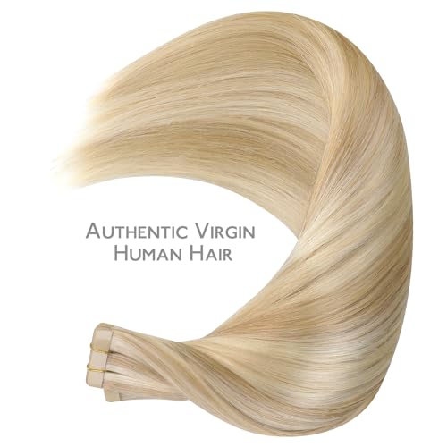 Image of WENNALIFE Tape in Hair Extensions Human Hair, 40pcs 100g 24 inch Dirty Blonde Highlighted Bleach Blonde Hair Extensions Real Human Hair Straight Tape in Extensions Invisible Human Hair Extensions