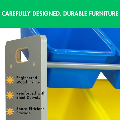 image for Humble Crew Kids Toy Storage Organizer with 12 Plastic Bins, Grey/Blue