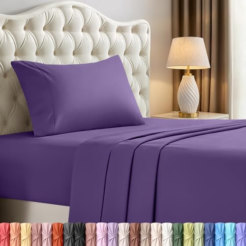 Image of Utopia Bedding Twin Sheet Set - 3 Piece Bed Sheets for Twin Size Bed, Soft and Breathable Microfiber, Includes 1 Fitted Sheet, 1 Flat Sheet and 1 Pillowcase - Oeko Tex (Egg Plant)