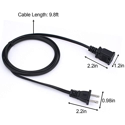 Image of 2 Pin Extension Cable 3.5 m, US Plug /Bushing, for NEMA 5-15P to NEMA 5-15R, Extension Cable Black (10 ft)