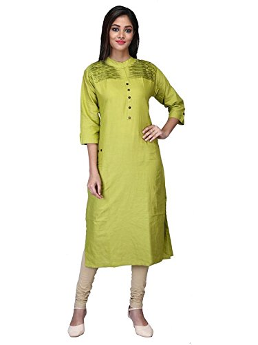 Urbantra Casual Office wear/College wear A-line Plain Green Cotton Kurti  for Women with wooden buttons : Amazon.in: Fashion