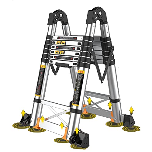 Escalera Telescópica De Aluminio Portátil De 3,3 A 6,52 M (10,8 A 20,5 Pies), Carga Máxima De 150 Kg (330 Lb), Peldaños Ajustables, Escalera Extensible Para Desván, Multiusos, Para Bricolaje, 2,9 A 2