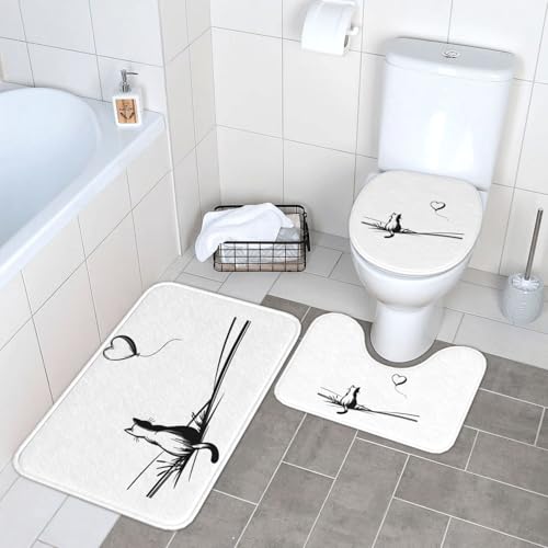 トイレマット 待っている猫 バスマット 3点セット ふたカバー 吸水 おしゃれ 滑り止め トイレ床マット カーペット フタカバー 便座カバー U型 O型 兼用 浴室 家庭用