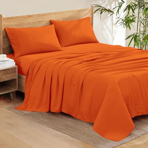 Apsley Linen Solid Color Egyptian Cotton 4-PCs Sheet Set Fits Mattress 15-18'' Deep Pocket Luxury Bedding Set High Thread Count Long Staple Sateen Weave Silky Soft Breathable (King, Orange)
