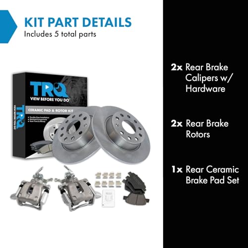 Image of TRQ Rear Brake Pad and Rotor Set Ceramic Rotors Calipers Hardware | For 2010 Volkswagen Jetta