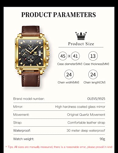 Image of OLEVS Watches for Men Quartz Chronograph Leather Fashion Dress Watch Date Waterproof Luminous Casual Square Business Wrist Watches