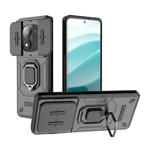 Image of TPU+PC Camshield Pro Case With Slide Camera Protection And Ring Stand Bumper Back Case Cover For Mi Redmi Note 14 Pro 5G (Black)
