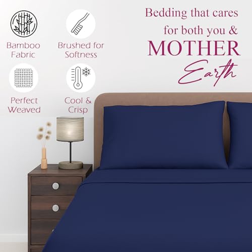 Image of Trance Home Linen 300 TC Bamboo Flat King Size Bedsheet | Soft, Breathable & Eco-Friendly Bedsheet with 2 Pillow Cover - (108 x 108 inch, Mediterranean Blue)