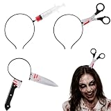 Forbabe 3er Halloween Stirnband, Horror Messer im Kopf Halloween Haarreif
