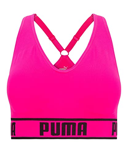 PUMA Women's Seamless Sports Bra, Pink/Black, Large