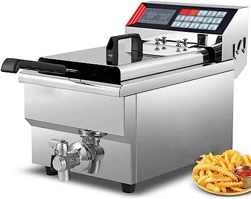 Freidora eléctrica con cesta de acero inoxidable, freidora de aceite de un solo tanque con cesta extraíble y elemento calefactor, ajuste de temperatura, cocina, comida rápida