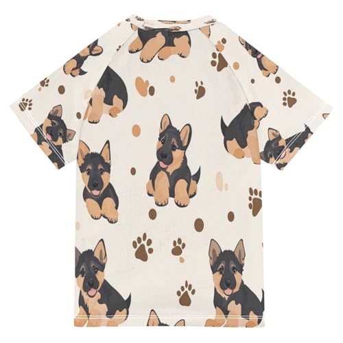 Kids Swimsuit Shepherd Dog Footprint Cute Sunscreen T-Shirts Swimwear Sets UPF 50+2