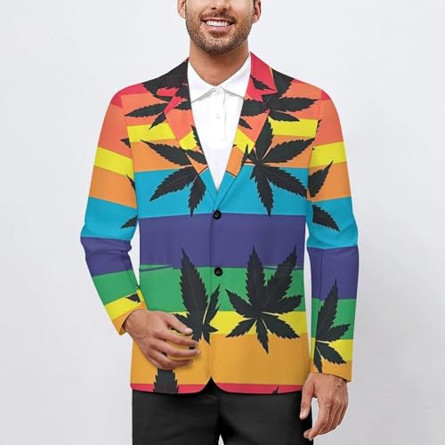 Colorful LGBT Weed Leaf Mens Blazer Lightweight Sport Coat Two Button Suit Jackets2