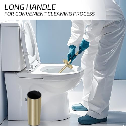 Image of Stainless Steel Toilet Brush with Holder Set for Bathroom Storage and Organization Toilet Bowl Cleaner Brush and Holder (1, Gold)