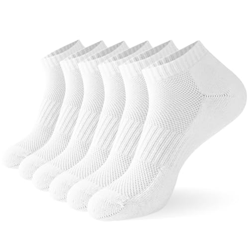 LUFFLOK 6 Pares Calcetines Cortos Tobilleros Mujer, Algodón Calcetines Blancos Deporte para Mujer y Niña, Calcetín Transpirables de Calcetín Running y Ciclismo en Verano (blanco)