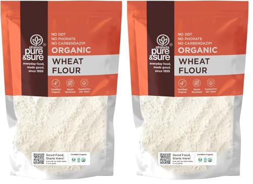 Image of Pure & Sure Organic Whole Wheat Atta | Healthy Food for Weight Loss | No Preservatives, No Trans Fats, High Protein Food | 1kg (Pack of 2)