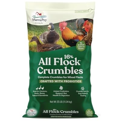 Manna Pro All Flock Crumbles – 16% Protein Complete Poultry Feed with Probiotics for Digestion, Crumbled Chicken & Game Bird Feed for All Flock Types, No Artificial Colors or Flavors, 25 lb