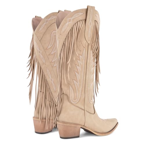 Cowboy Boots for Women Tassel Calf Western Cowgirl Boots Embroidered Chunky Heels3