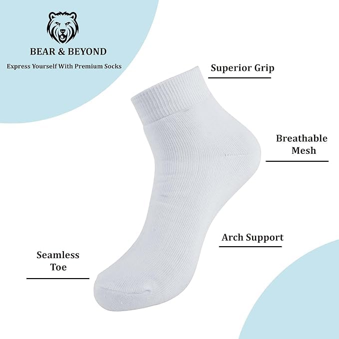BEAR & BEYOND Women’s Soft Pastel Mesh Ankle Socks | Breathable Cotton Low-Cut Socks for Girls | Lightweight & Comfortable Summer Short Socks (White) 3