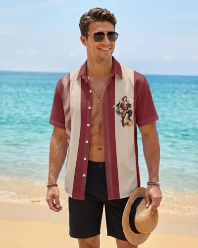 Image of 99TIMORO Tropical Printed Men's Hawaiian Shirts Short Sleeve Top | Culture Character Button Down Shirt Lightweight Breathable Beach Vacation Business Casual Summer Gifts Classic Fit