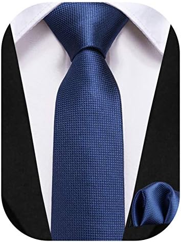 Dubulle Boys Dark Blue Self Tie Necktie with Pocket Square for Graduation