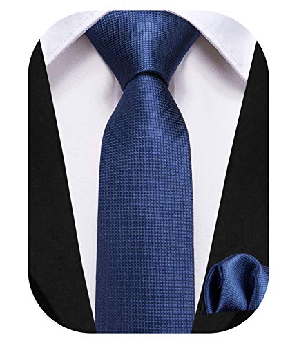 Dubulle Boys Dark Blue Self Tie Necktie With Pocket Square For Graduation #TOP18