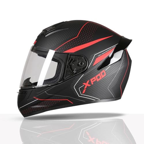 TVS XPOD Aerodynamic Helmet for Men-ISI DOT Certified , Ultrawide Visor, Quick Release Strap-Premium Bike Helmet with Enhanced Air Circulation (Blistering Black & Red-M)