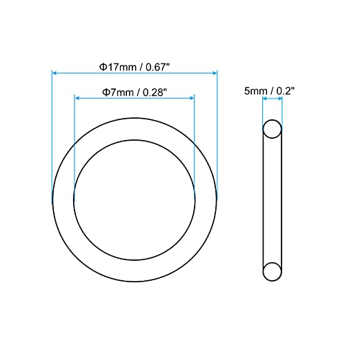 PATIKIL Nitrile Rubber O-Rings 17mm OD 7mm ID 5mm Width, 25 Pcs Metric Sealing Gasket for Faucet Plumbing Automotive Repair, Black - Image 2