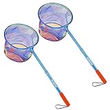 PLUSINNO Kids Fishing Net, Landing Net with Carbon Fiber Telescopic Pole Handle and Ultralight Aluminum Alloy Ring, Catch and Release Butterfly Net for Kids 2 Pack