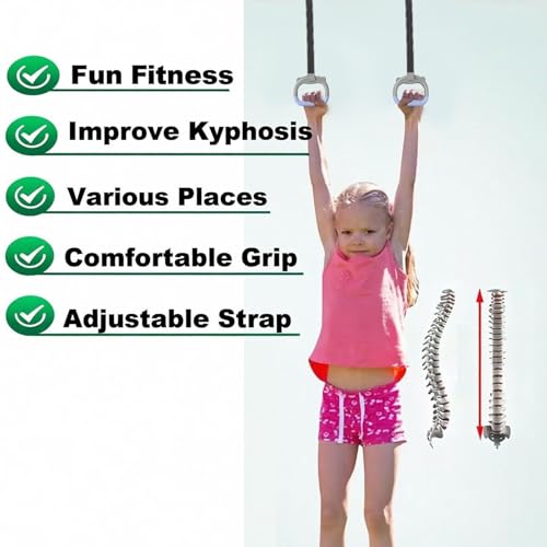 Image of Pull Up Bar for Home for Kids, Gymnastics Equipment for Kids, Kids Hanging Rod for Height, Monkey Bar for Home for Kids, Kids Exercise Equipment for Home, 1.45 Meters Length Adjustable Gray Rings