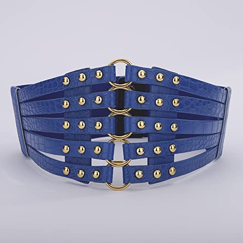 Wiwpar Hollow Out Rivets Cinch Belt Tied Corset Elastic Wide Belt Fashion Women's PU Leather Waist Belt Vintage Punk Rock Jeans Belts Mother's Day Christmas Gifts for Women Girls (Blue)4
