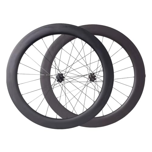 LSRRYD Juego De Ruedas con Sistema De Trinquete De 36T Rueda Delantera Y Trasera De Carbono 700C Llantas De Bicicleta De Carretera De 60mm Freno De Disco Eje Pasante De 100/142mm(Black hub)