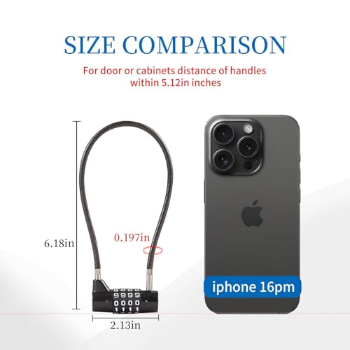 Image of Combination Lock Cable Lock with 4 Digits Cabinet Lock 5.5 inch Twist Length 5.5 inch Durable Cable Ideal for lockers, Gym, Fence, Toolbox, case, hasp Storage and Outdoor (11 inch Cable Length)