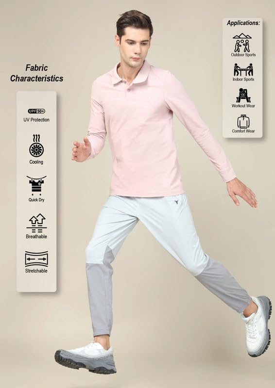 Image of TECHNOSPORT Mens Slim Fit Polyester Active Wear Collar Polo T-Shirt with Long Sleeves for Workout, Sports